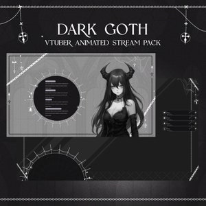 Pacote de Streaming Animado Gótico em Preto e Branco do Vtuber | Sobreposições Animadas para Jogos de Bate-papo | Estética Vtuber de Vampiro Gótico | Halloween Oculto