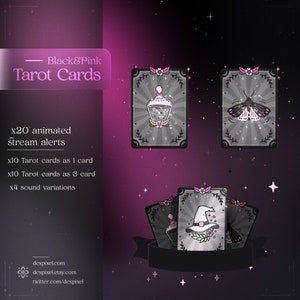 Alertas de transmissão de cartas de tarô pretas e rosa | Alertas celestiais da Witchy Aesthetics | Alertas do Twitch | Alerta do Twitch do Vtuber | Alertas de transmissão