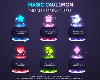 Magic Cauldron Witch Animated Stream Alerts  | x10 Animated Alerts With Sound | Vtuber Twitch Stream Alerts Magic Potion Alert