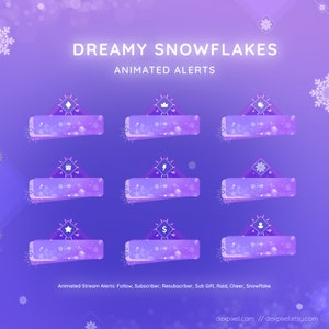 Dreamy Snowflakes Alerts | Pastel Purple Pink Winter Animated Stream Alerts  | x10 Animated Alerts | Vtuber Twitch Alert | Magic Winter