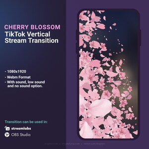 Pink Sakura Cherry Blossom Vertical Transition | OBS Stinger | Animated Stream Transition | Streamlabs Scenes Stinger | TikTok Transition