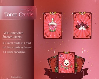 Red Gold Tarot Cards Animated Stream Alerts | Witchy Vtuber Twitch Alerts