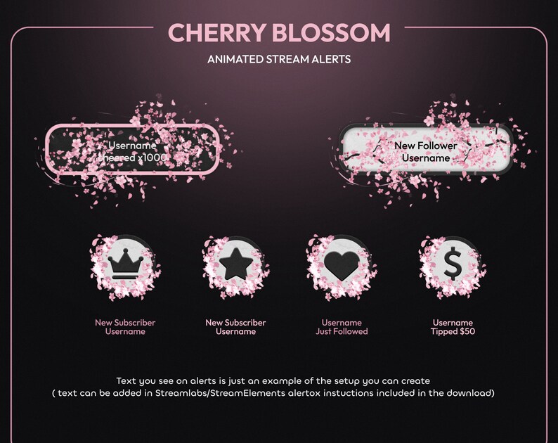Pink Sakura Cherry Blossom Animated Stream Alerts | Twitch Animated Alert | Livestream Floral Alerts | Spring Petals Falling Alerts