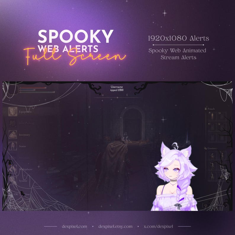 Spooky Web Animated Stream Alerts | Halloween Spider Web and Bats | Twitch Alerts | Vtuber Halloween | Full-Screen Alerts