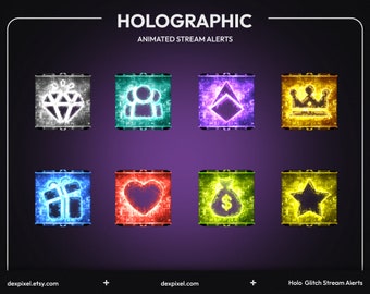 Holographic Glitch Animated Twitch Stream Alerts, Subscriber, Donation, Follow