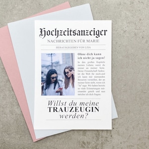 Zeitungsanzeige Fotokarte Trauzeugin fragen mit Herz Armband, Willst du meine Trauzeugin sein personalisiert mit Name, Antrag Brautjungfer