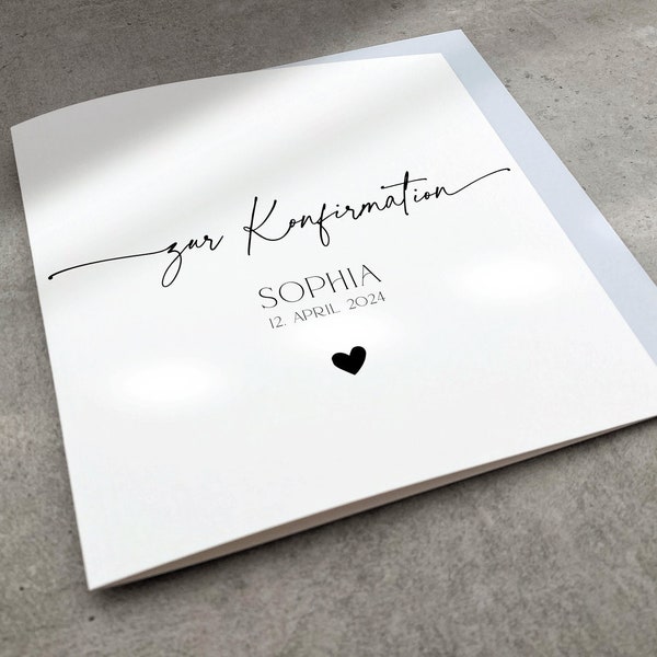 Modern confirmation card personalized with name, card for confirmation handlettering, square greeting card minimalist