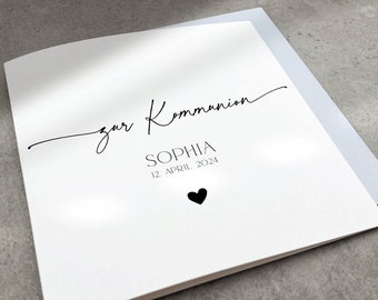 Moderne Kommunionskarte personalisiert mit Name Datum, Karte zur Kommunion handlettering, Quadratische Glückwunschkarte Jungen und Mädchen