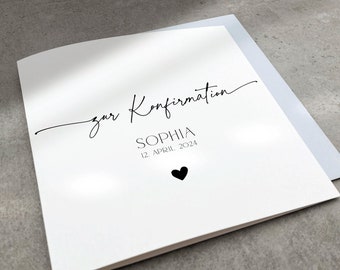 Modern confirmation card personalized with name, card for confirmation handlettering, square greeting card minimalist