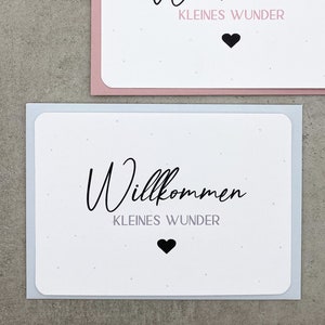 Glückwunschkarte zur Geburt für Jungen und Mädchen, Postkarte zur Geburt schwarz-weiß, Geburtskarte Willkommen kleines Wunder Grau oder Rosa