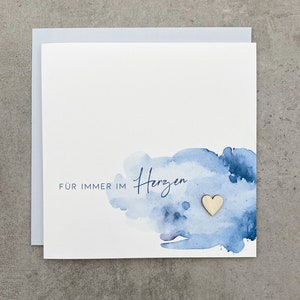 Sympathy card Forever in my heart with a wooden heart and blue-grey clouds, condolence card, folding card, square envelope, condolence card image 3