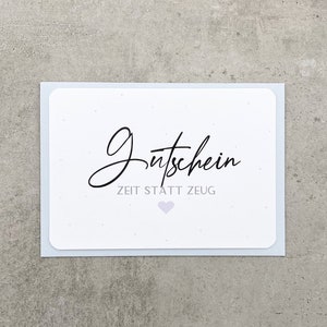 Gutscheinkarte Zeit statt Zeug, Gutschein Karte DIY, Gutschein zum selbst ausfüllen mit Herz, Gutschein Vorlage PDF zum ausdrucken