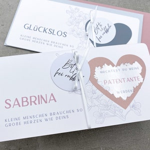 Rubbelkarte Patentante, Patenonkel fragen personalisiert mit Name, Glückslos Überraschung Patentante, Willst du mein Patenonkel sein