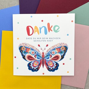 Kindergarten Abschied „Danke für die kunterbunte Zeit“, Dankeskarte Kita Erzieherin, dass du mir beim wachsen geholfen hast, Tagesmutter