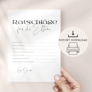 Consejos para futuros padres Actividad de baby shower, DESCARGA INSTANTE Impresión en PDF, Tarjeta de baby shower Minimalista alemán, Consejos para mamá