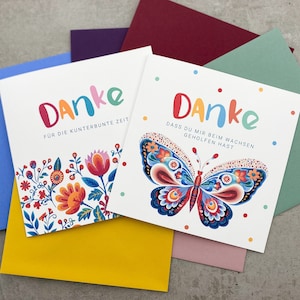 Karte Erzieherin „Danke für die kunterbunte Zeit“, Dankeskarte Abschied Kindergarten, dass du mir beim wachsen geholfen hast, Tagesmutter