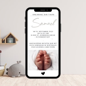 Whatsapp Einladung zur Taufe, Taufeinladung digital versenden, Ecard personalisiert zur Taufe, JPG Datei grauer Name