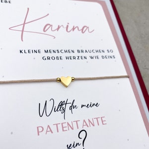 Patentante fragen Armband, Karte Willst du meine Patentante sein personalisiert, Taufpatin Armband Herz in Edelstahl gold oder silber