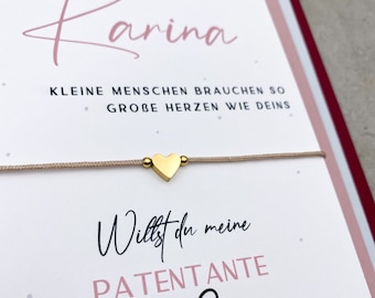 Godmother request bracelet, personalized card "Will you be my godmother?", godmother bracelet with heart in stainless steel, gold or silver