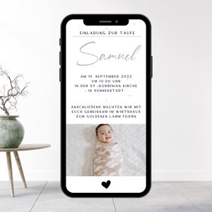 Digital invitation for baptism, send baptism invitation via Whatsapp, ecard personalized for baptism, JPG file gray name