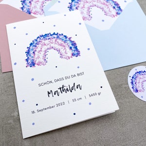 Regenbogen Karte zur Geburt für Jungen und Mädchen, Glückwunschkarte Geburt Baby, Geburtskarte Neugeborene Kleine Wunder