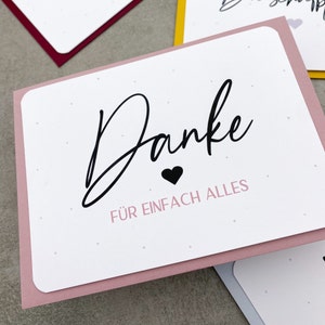 Danke Karten Schwarz Weiß, Dankeskarten Handlettering, Postkarten individueller Text mit Herz, Danke für alles rosa