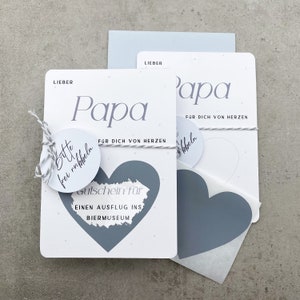 Gutschein für Papa, Personalisierte Rubbelkarte, Gutschein zum Geburtstag für Papa mit grauem Herz