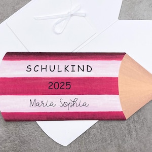 Schulkind 2025 Rot Stift, Personalisierte Karte zur Einschulung mit Name und Jahr Jungen Mädchen, Glückwunschkarte Schulanfang Geldgeschenk