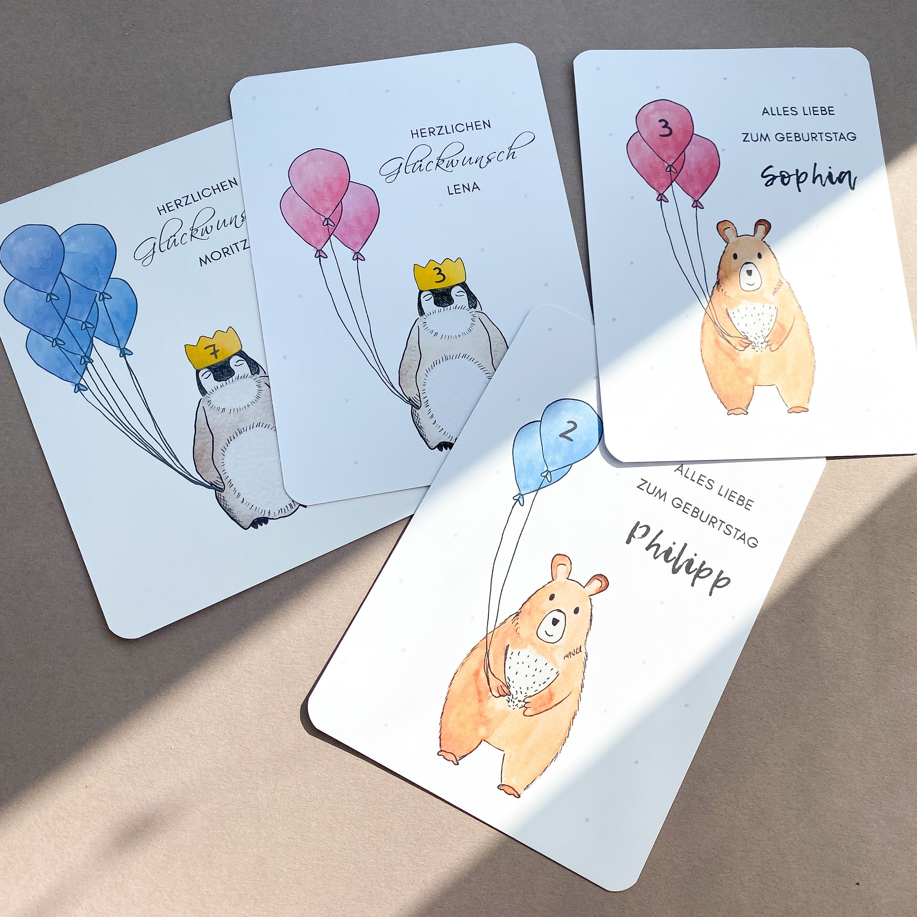Geburtstagskarte Aquarell Pinguin mit Luftballon, Glückwunschkarte  Geburtstag Kinder, Karte zum 1. Geburtstag, Kindergeburtstagkarte - .de