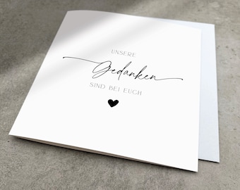 Modern mourning card "Our thoughts are with you" black and white, condolence card folding card square, condolence card personalized