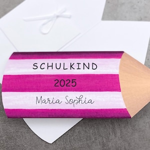 Schulkind 2025 Pink Stift, Personalisierte Karte zur Einschulung mit Name und Jahr Jungen Mädchen, Glückwunschkarte Schulanfang Geldgeschenk