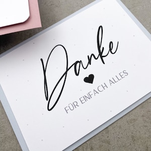 Personalisierte Danke Karten, Dankeskarten Handlettering, Postkarten individueller Text mit Herz, Danke für einfach alles grau