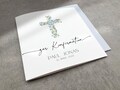 Blue personalized confirmation card with flowers and cross, confirmation card with name and date, church greeting card, Christian greeting card