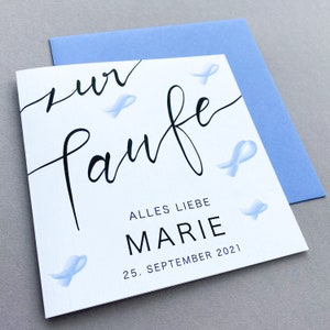 Große Taufkarte personalisiert, Karte Geldgeschenk zur Taufe handlettering, Quadratische Glückwunschkarte für Jungen und Mädchen mit Name