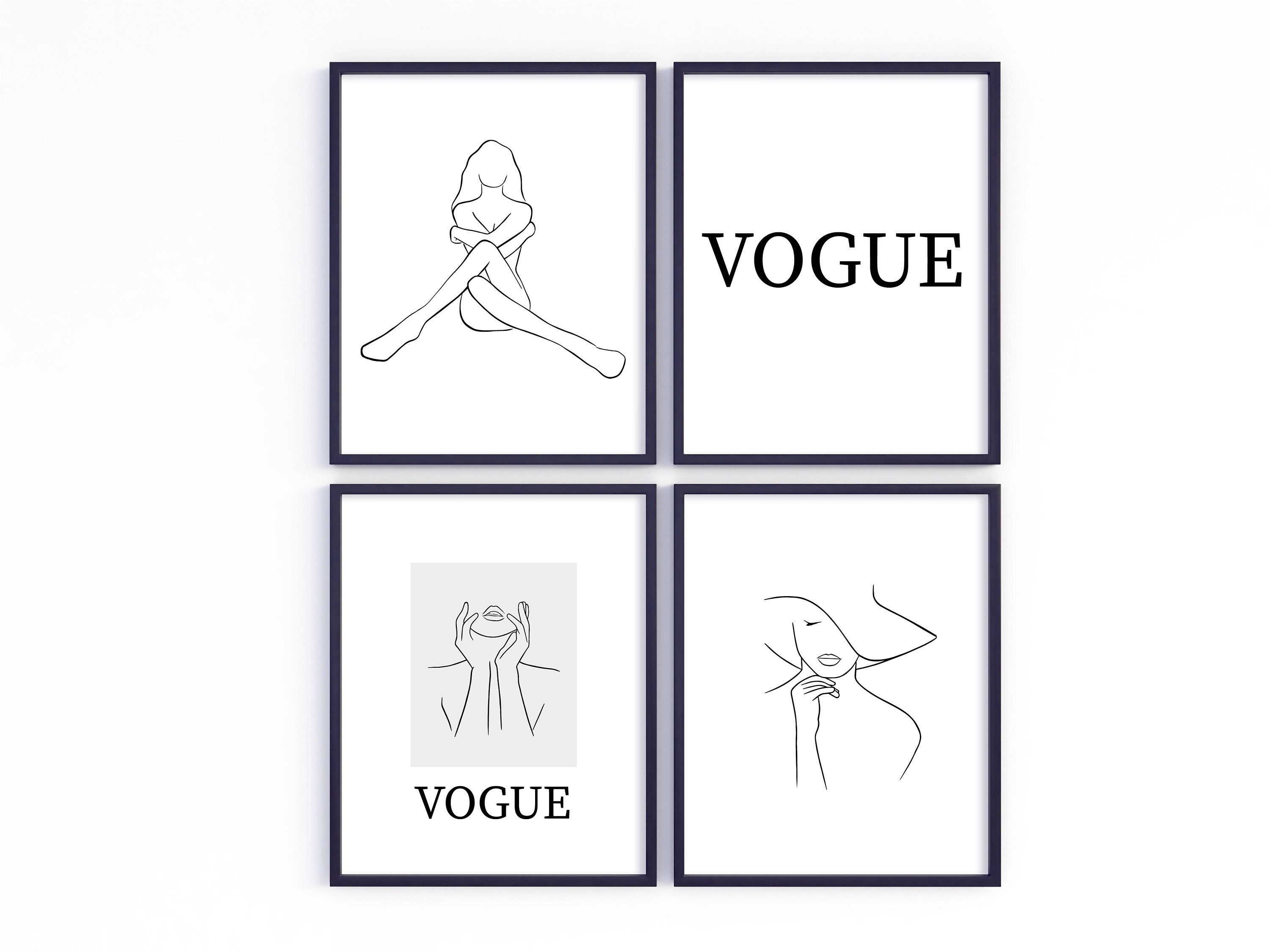 Set of 4 Vogue Prints Vogue Wall Art Woman One Line Drawing Etsy