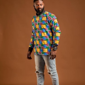 African Ankara Print Long Line Bomber Jacket