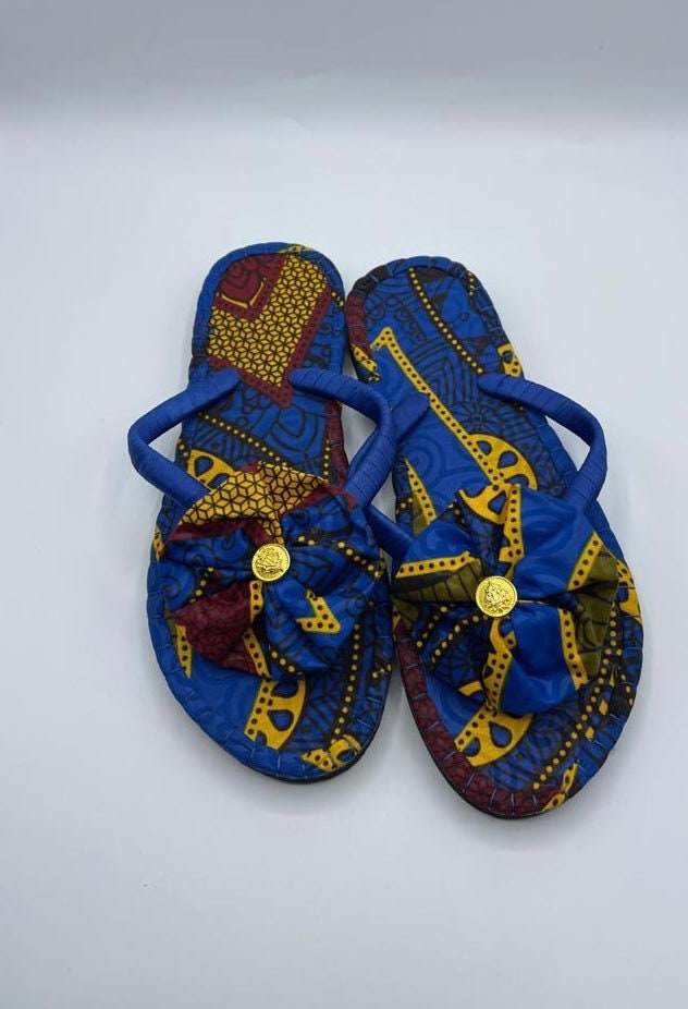 Blue Ankara/african Print Flip Flops