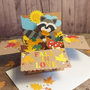 3D Pop Up Karte in einer Box, Grußkarte, Herbst, Dekoration, Geschenk, Kleinigkeit, Überraschung, Liebe, Freundschaft, Grüße, Deko, Blätter
