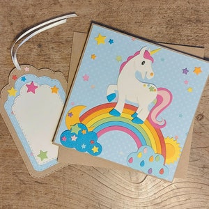 Geburtstagskarte, Set aus Karte + Umschlag + Geschenkanhänger, Geschenk, Geburtstag, Einhorn, Dekoration, Mädchen, Überraschung, Kleinigkeit