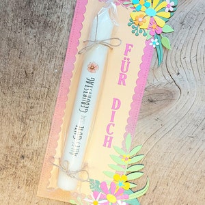 Geburtstagsgeschenk Kerze mit Karte und Blumendeko, Geburtstag, Grüße, handgemacht, Geschenk, Kleinigkeit, Überraschung, Deko, Frühling