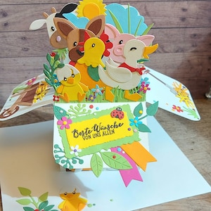Große XL Pop Up Karte in einer Box, handgemacht, Geburtstag,  Geschenk, Kleinigkeit,  Überraschung, Bauernhof Tiere, Deko, 3D, Familie