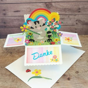 3D Pop Up Karte in einer Box, Dankeschön, Danke, Dankekarte, Muttertag, Liebe, Geschenk, Freundschaft, Kleinigkeit, Überraschung, Katze Deko