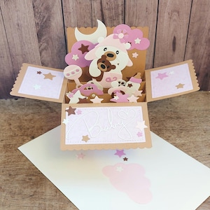 3D Pop Up Karte in einer Box, Geschenk zur Geburt, Geburtstag, Baby Mädchen, Schwangerschaft, Überraschung, Deko, Kleinigkeit, handgemacht