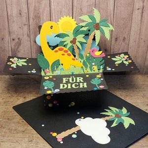 3D Pop Up Karte in einer Box, Geburtstag, Kindergeburtstag, Geschenk, Überraschung, Dinosaurier, handgemacht, Geburtstagskarte, Dekoration