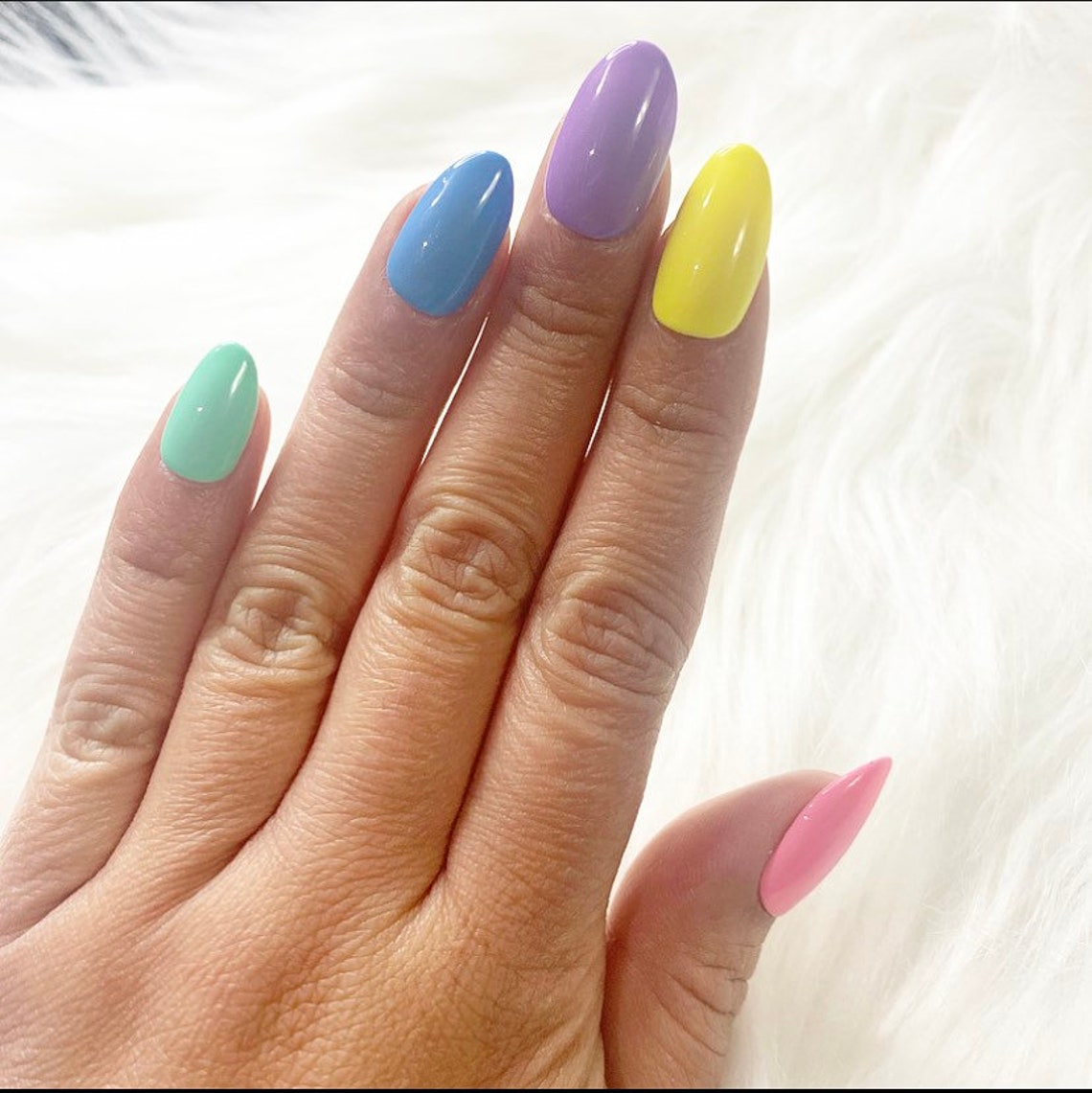 Almond shape press on nails rainbow Etsy