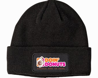 DOIN DONUTS America Runs on Diesel Skull Winter Hat Beanie - Dirtymax Duramax Turbo Diesel Powerstroke Power Stroke JDM