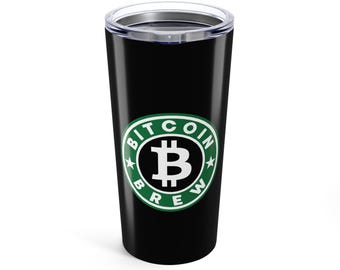 Crypto Coffee Tumbler | Bitcoin Brew Travel Mug | Stainless Steel | 20 oz | Black