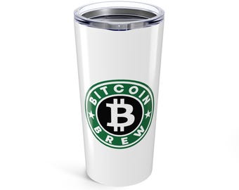 Crypto Coffee Tumbler | Bitcoin Brew Travel Mug | Stainless Steel | 20 oz | White