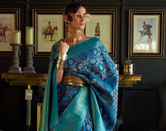 Sage Blue Pure Chaap Handloom Weaving Silk Saree Beautiful Rich Pallu And blouse For bridesmaid Mom Wedding Festive Wear