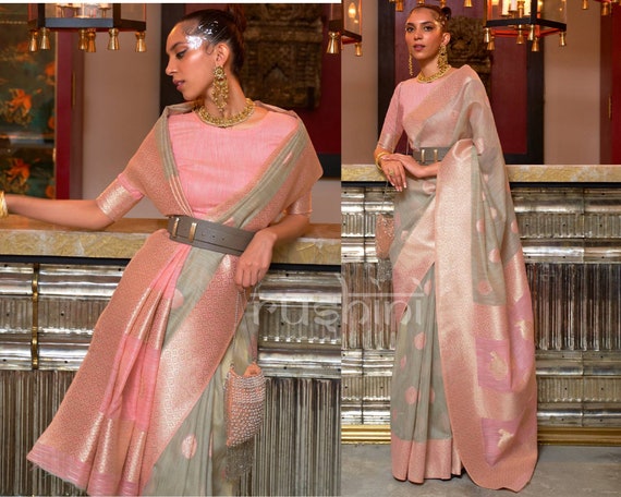 Peach Color Saree & blouse & blouseWith Zari and Sequins Work - DRESSTIVE -  3880223